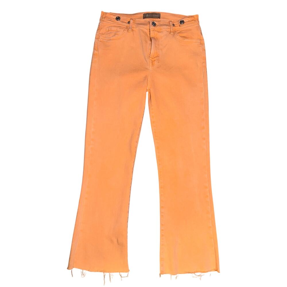 7 For All Mankind Luxe Vintage Peach Flare Jeans Adjustable Waist Raw Hem 26-30